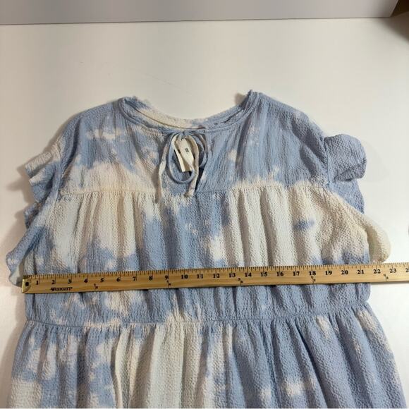 Current Air Anthropologie Blue White Tie Dye Ruffle Tiered Mini Dress Size S - Picture 11 of 12